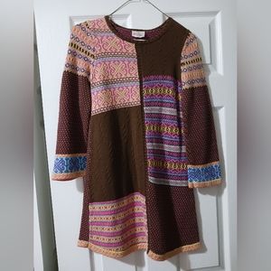 Hanna Andersson Brown Patchwork Sweater Knit Long Sleeve Dress Size 8 EUC Mint